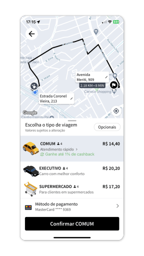 App do cliente solicitando corridas